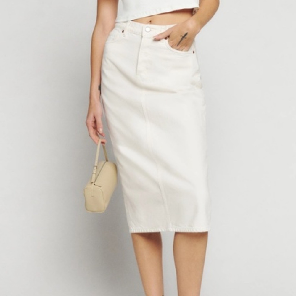 Reformation Jayde High Rise Denim Midi Skirt